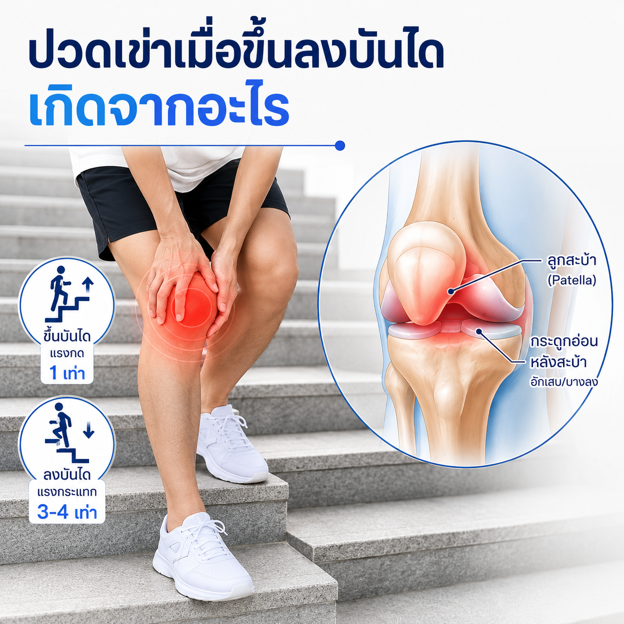 ปวดเข่าเมื่อขึ้นลงบันได เกิดจากอะไร