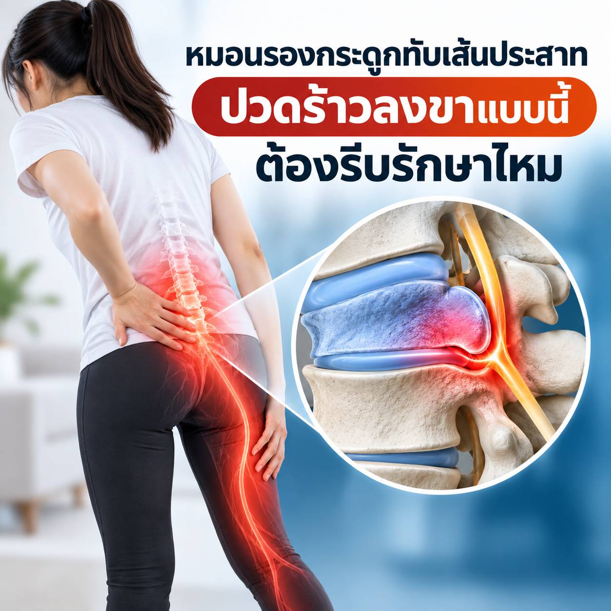 หมอนรองกระดูกทับเส้นประสาท ปวดร้าวลงขาแบบนี้ ต้องรีบรักษาไหม